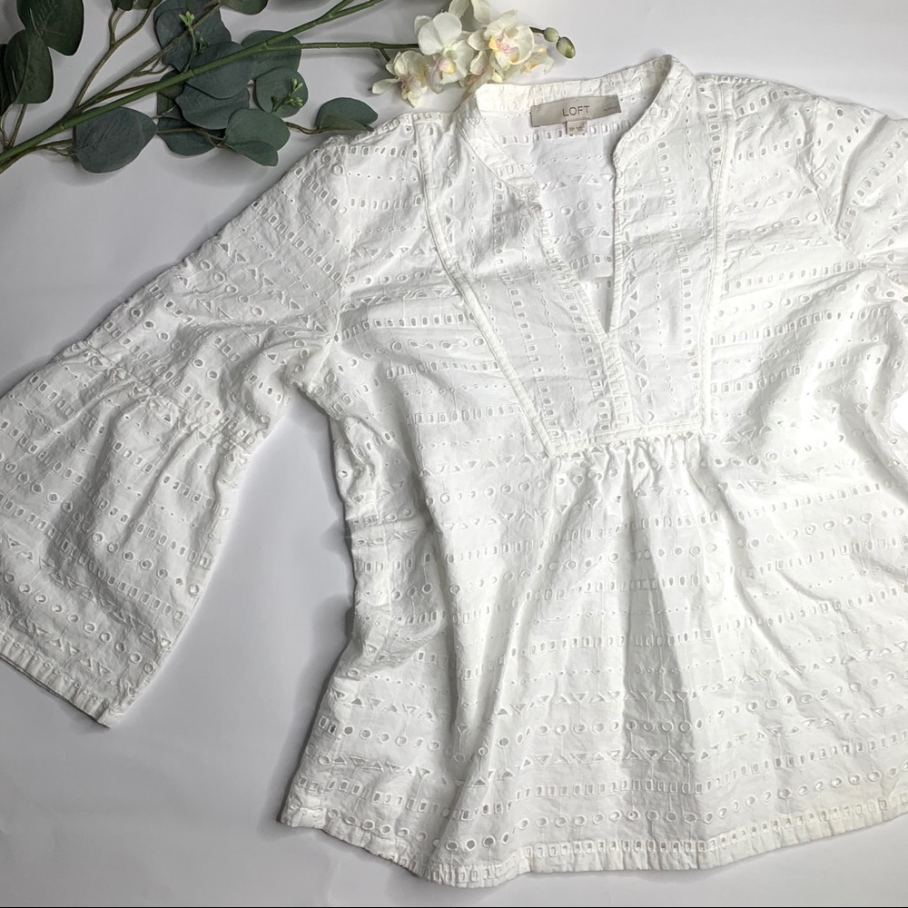 LOFT | white geo cutout shirt SP EUC